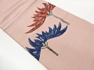 手織り紬型染抽象花模様開き名古屋帯（額縁仕立て）